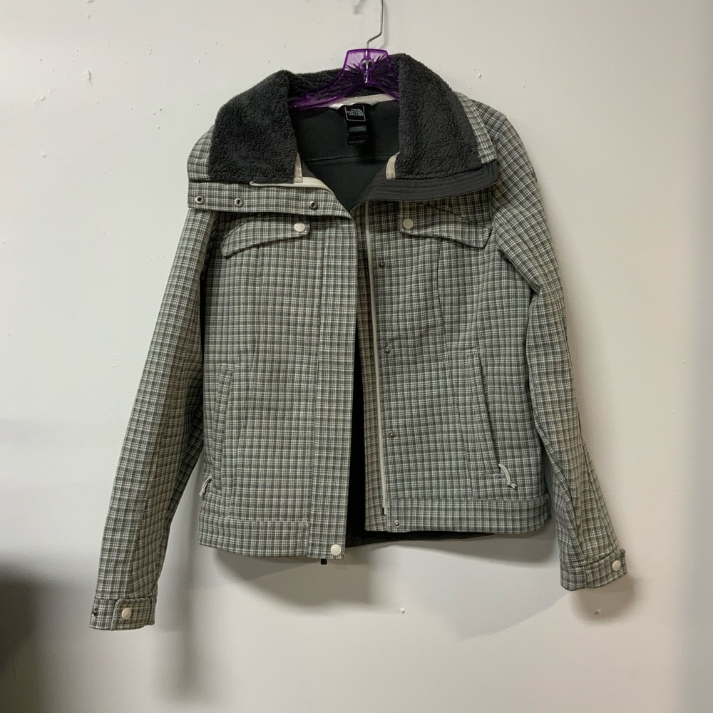 North Face (M) grey plaid coat